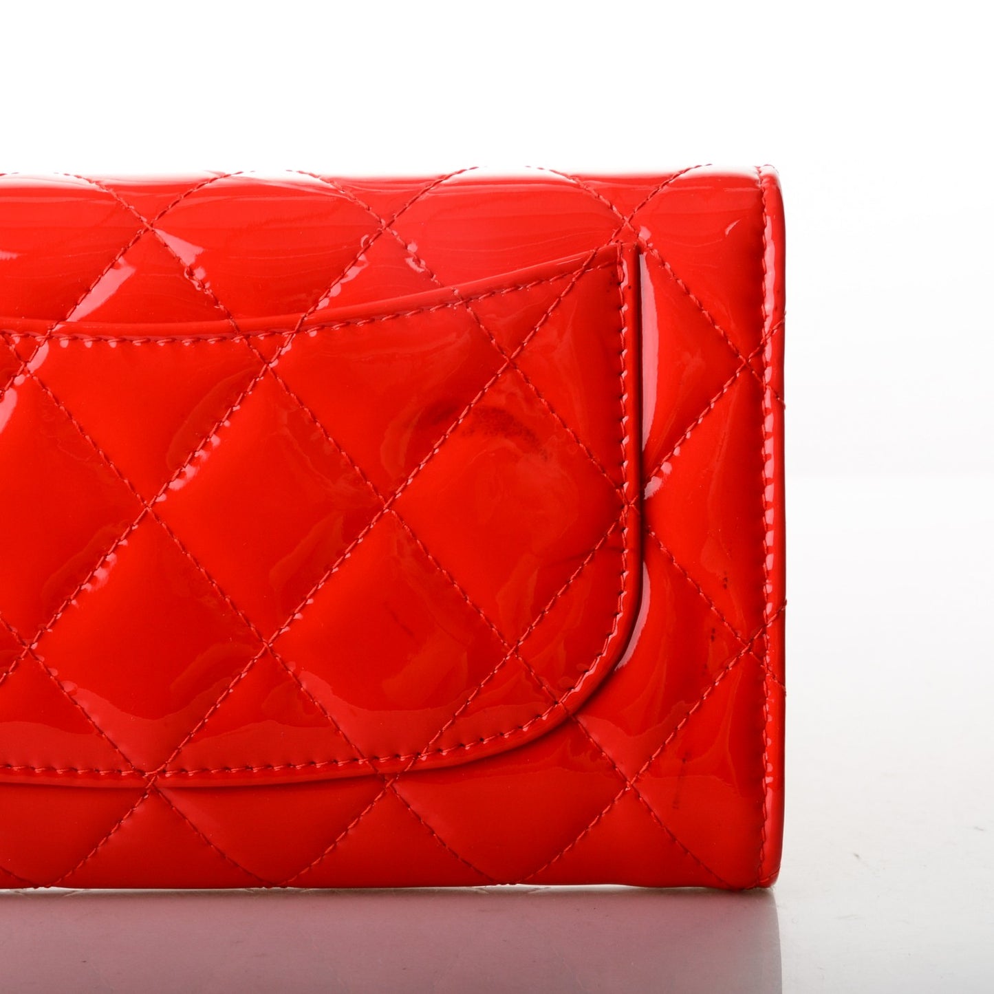 Patent Quilted Large Flap Wallet Red