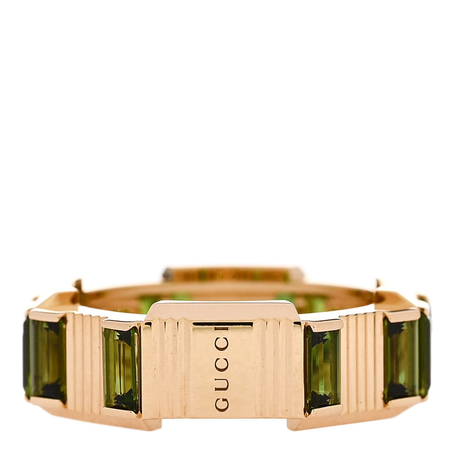 Gucci 18K Yellow Gold Green Tourmaline 7mm Link to Love Ring 47 4.25 1 of 5