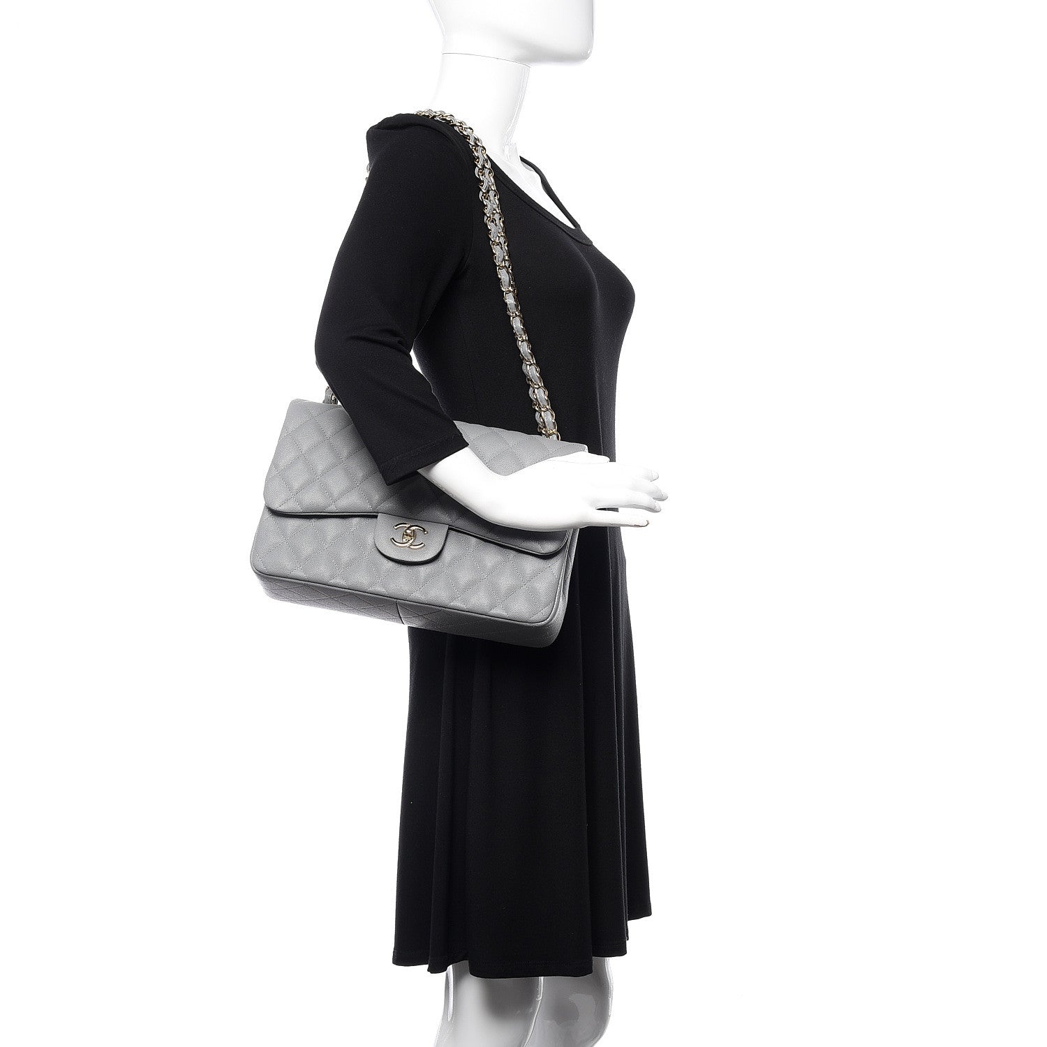 Chanel Caviar Quilted Jumbo Double Flap Dark Grey 2 of 10