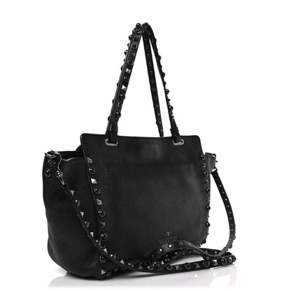 Valentino Garavani Grained Calfskin Onyx Small Rockstud Rolling Tote Black 3 of 9