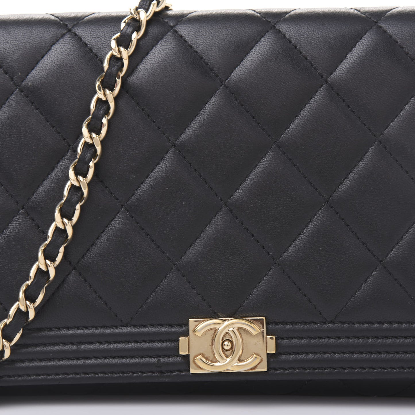 Lambskin Quilted Boy Wallet On Chain WOC Black