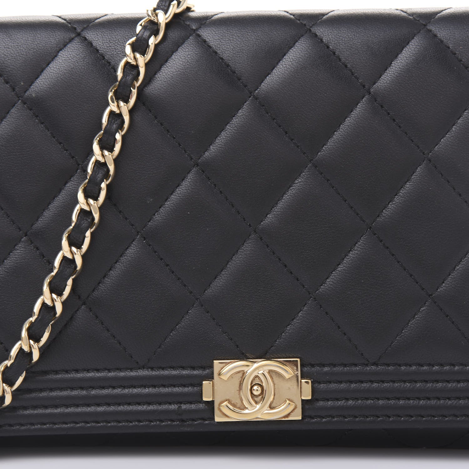 Chanel Lambskin Quilted Boy Wallet On Chain WOC Black 10 of 13