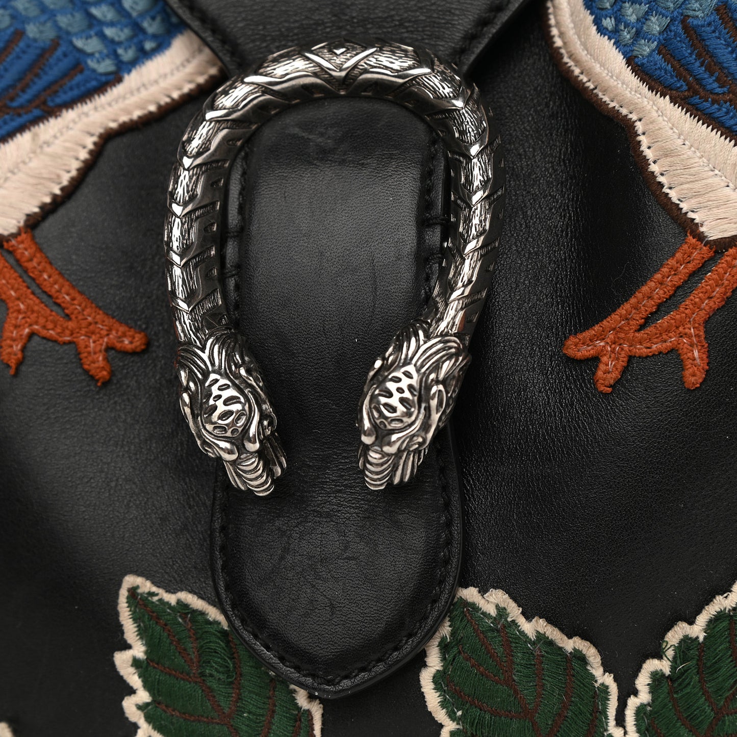 Calfskin Web Garden Collection Embroidered Medium Dionysus Hobo Black