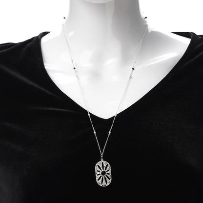 Tiffany Sterling Silver Black Onyx Pearl Ziegfeld Daisy Pendant Necklace 2 of 6