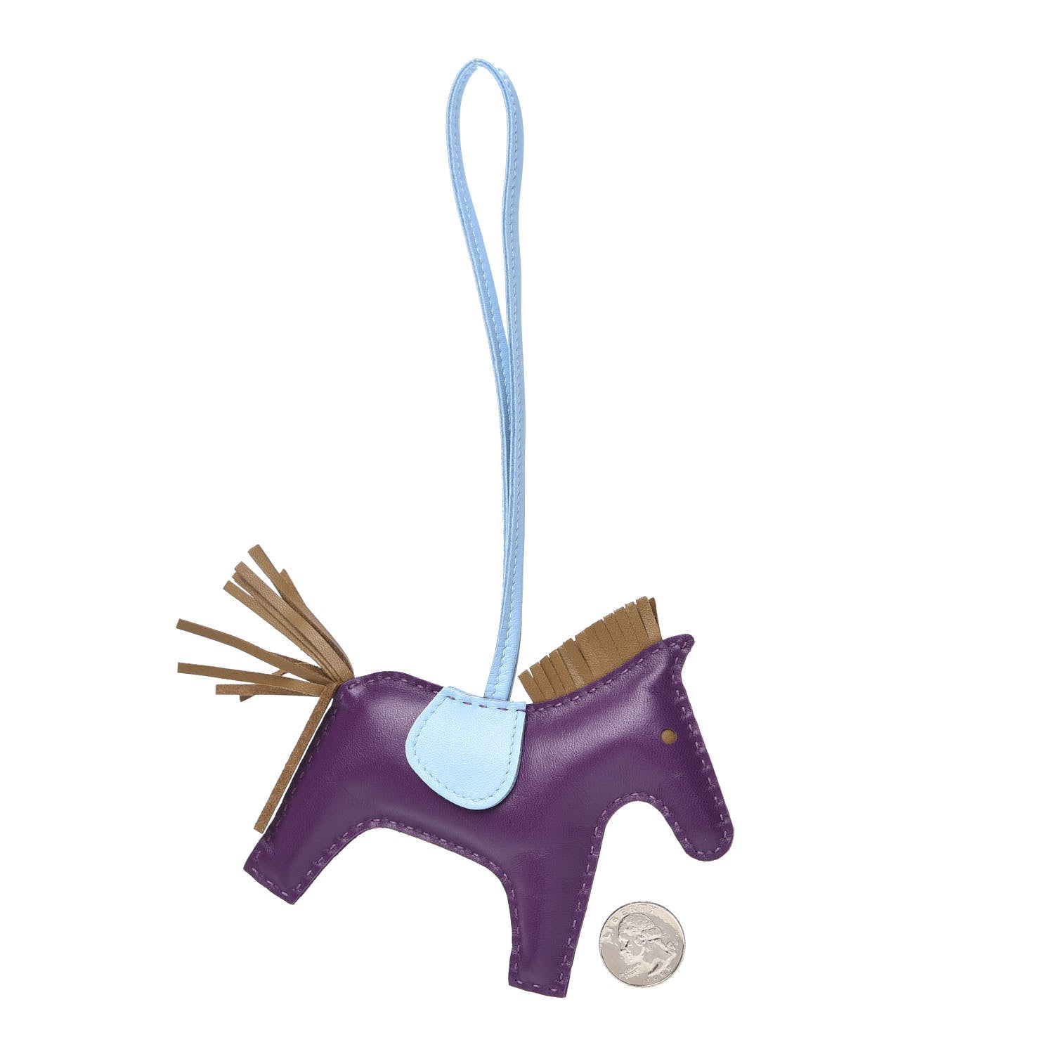Hermes Milo Lambskin Grigri Rodeo Horse Bag Charm MM Violet Celeste Kraft 2 of 4