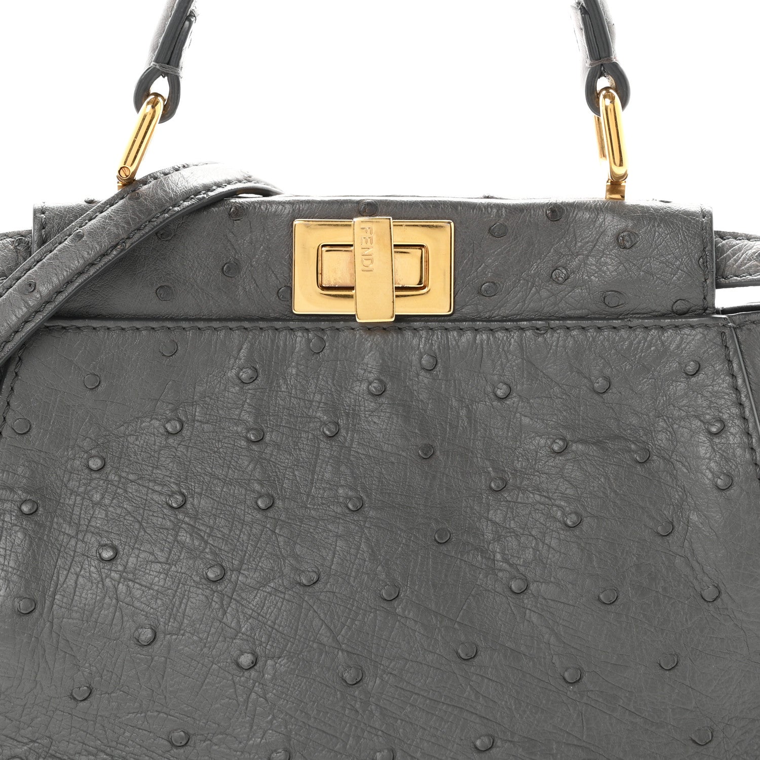 Fendi Ostrich Shiny Nappa Mini Peekaboo Iconic Satchel Grey 7 of 9