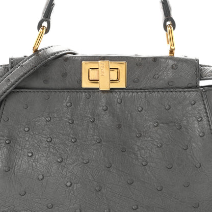 Fendi Ostrich Shiny Nappa Mini Peekaboo Iconic Satchel Grey 7 of 9