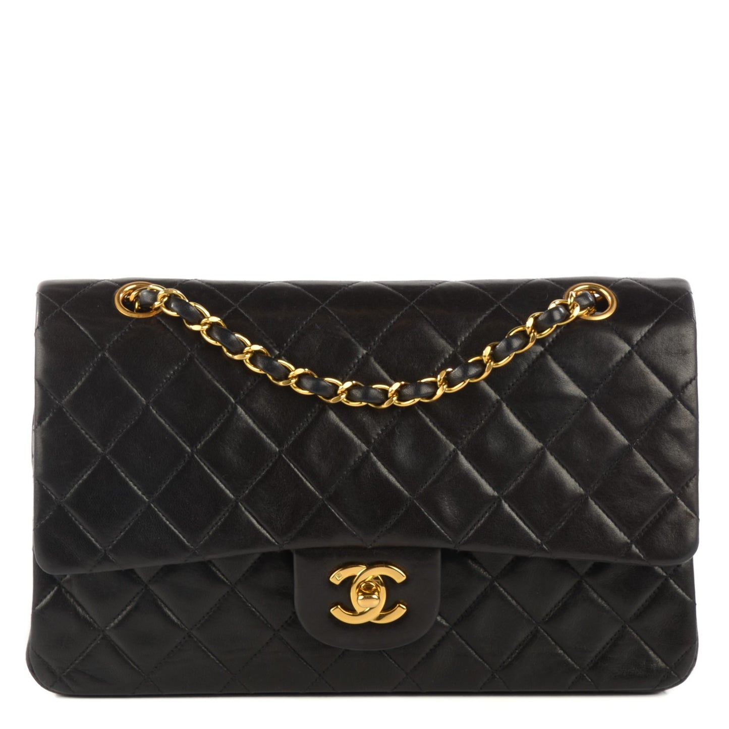 Lambskin Quilted Medium Double Flap Black
