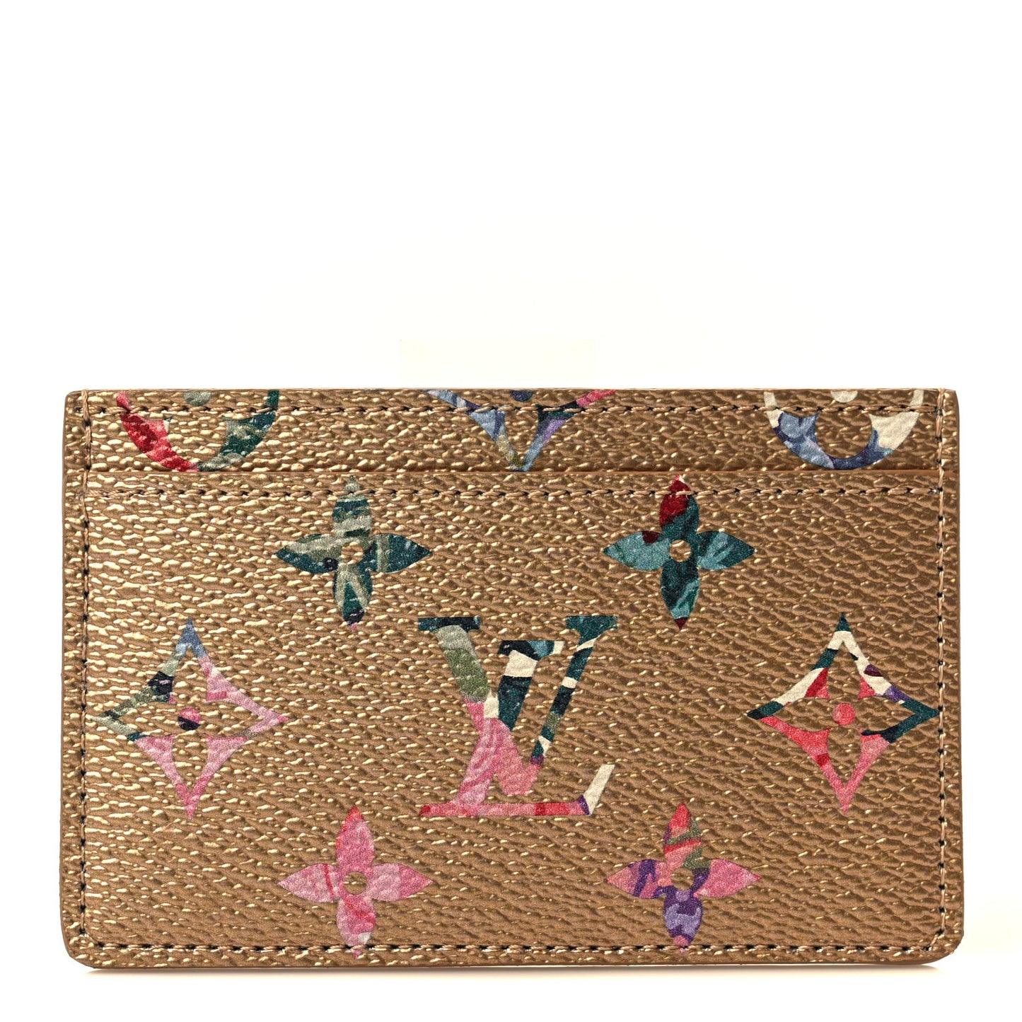 Metallic Monogram LV Garden Card Holder Gold