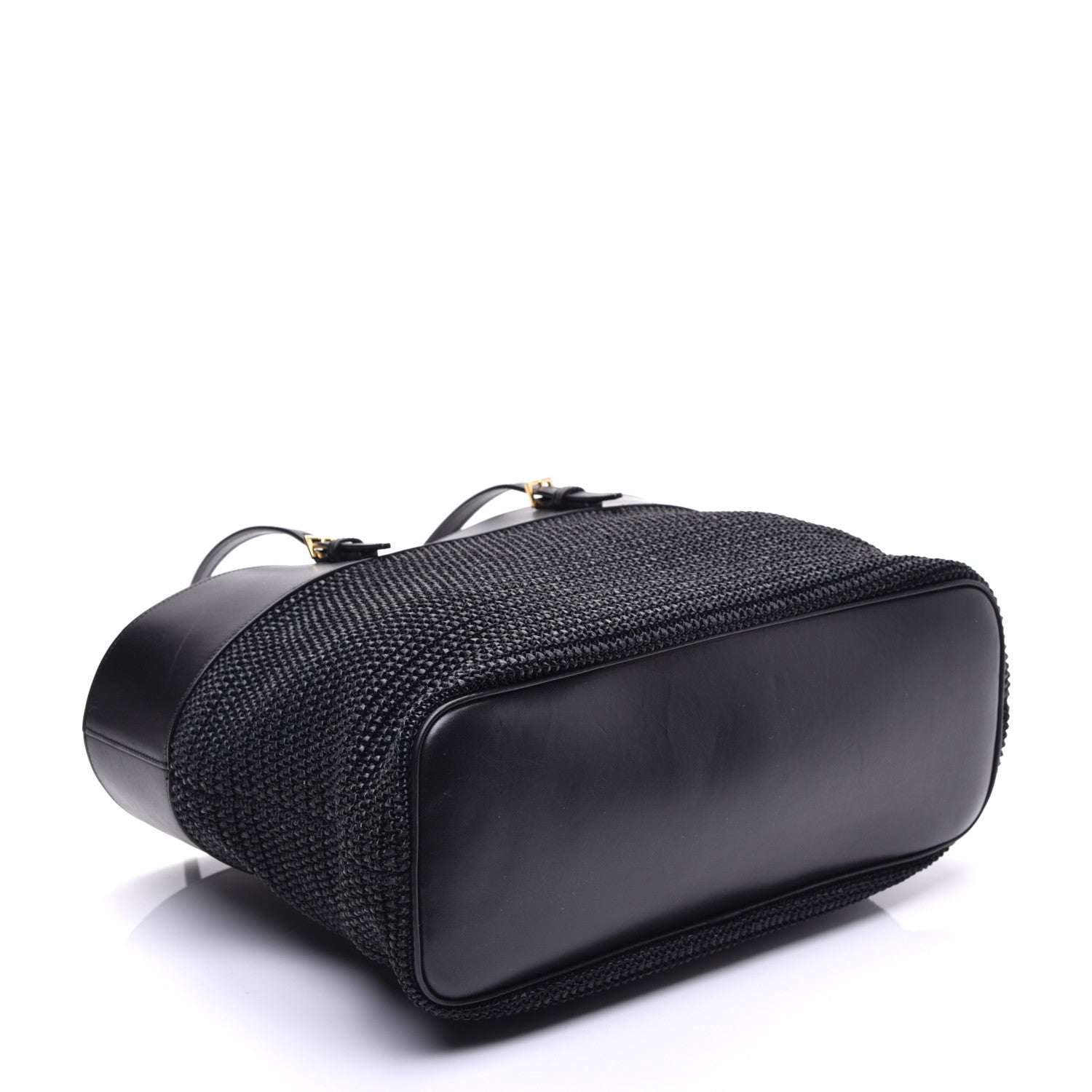 Saint Laurent Calfskin Raffia Medium Shopper Tote Black 4 of 8