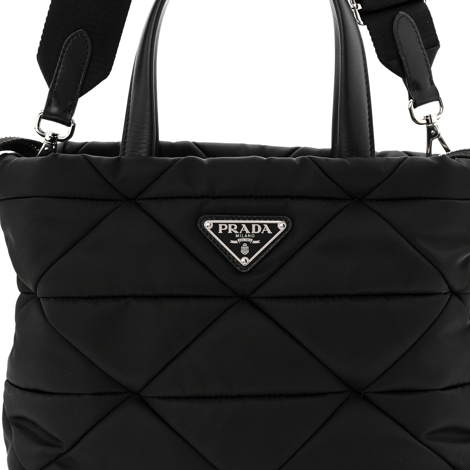 Prada Re-Nylon Nappa Triangle Quilted Padded Double Handled Zip Pocket Tote Black 9 of 11