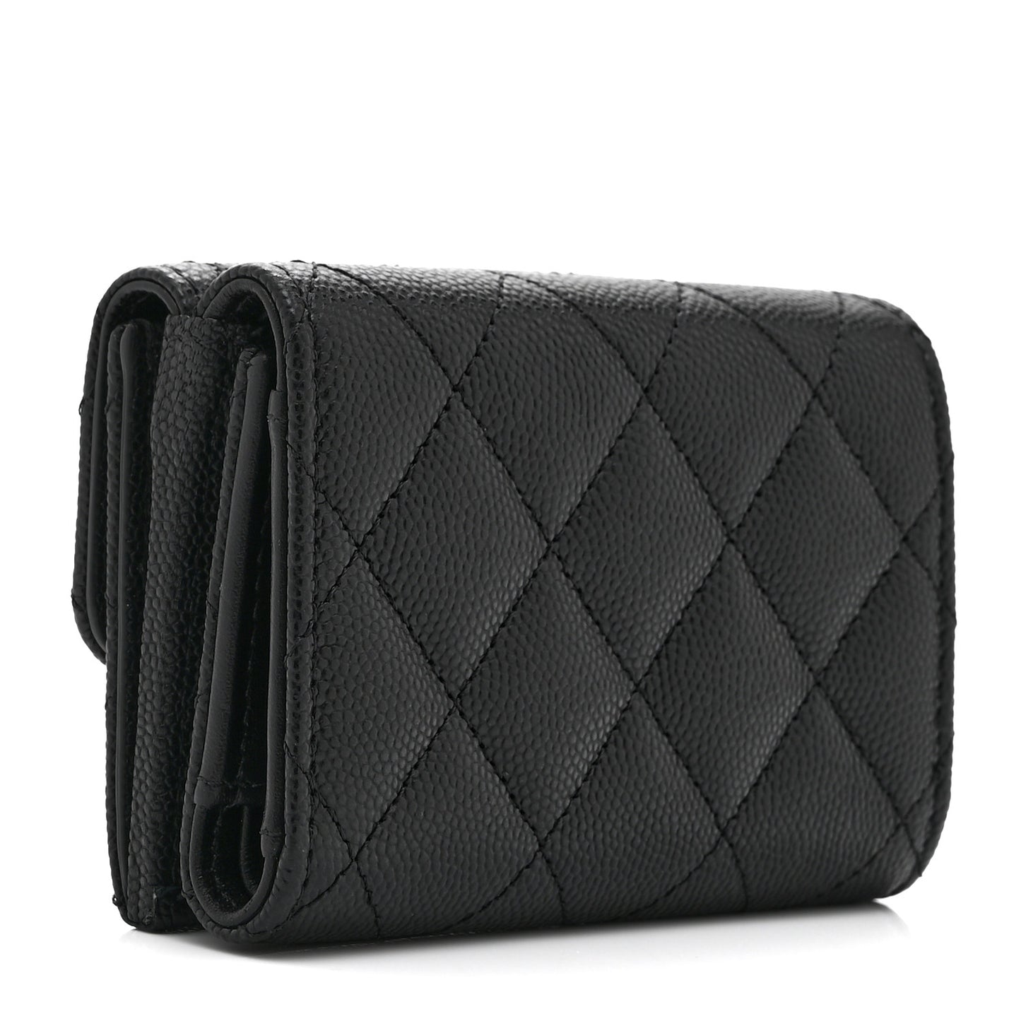 Caviar Quilted Enamel Coco Casino Double Flap Wallet Black