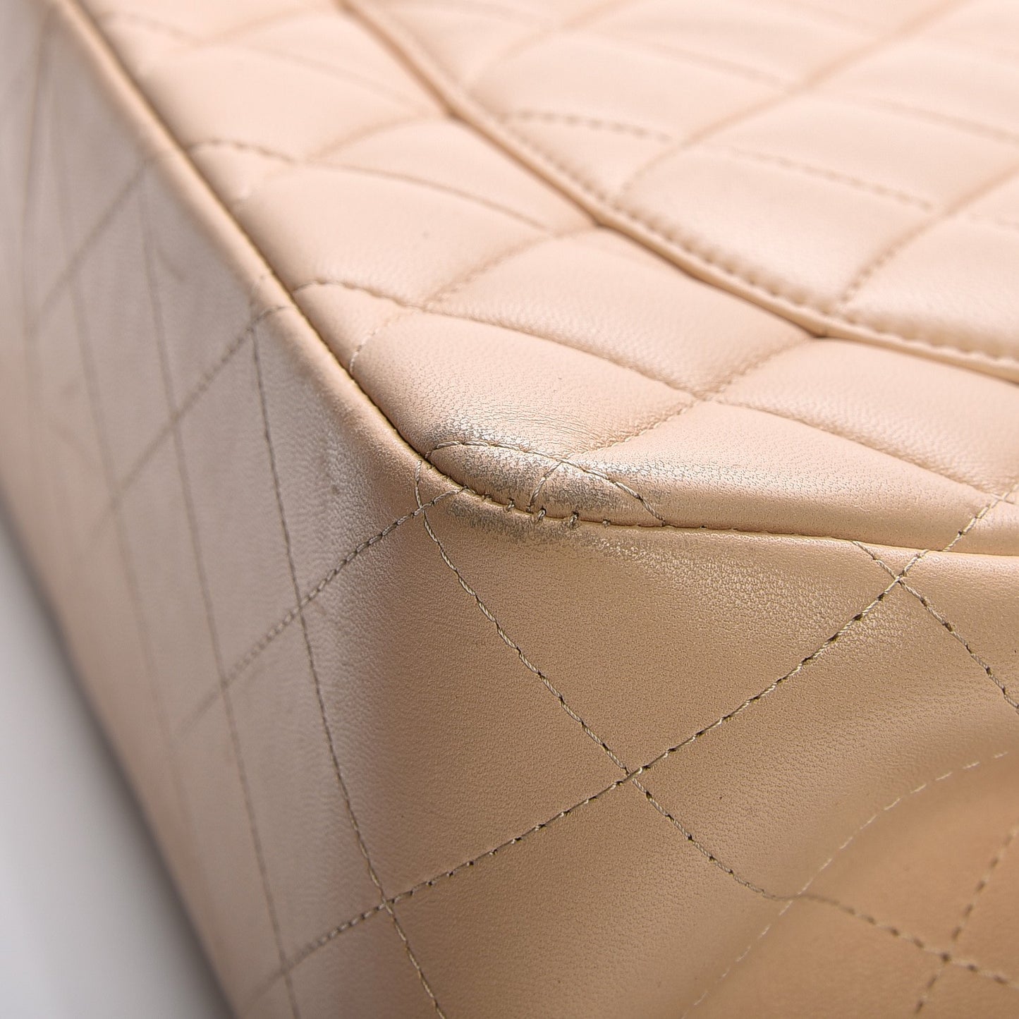 Lambskin Quilted Jumbo Double Flap Beige