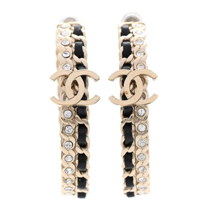 Chanel Crystal Lambskin CC Chain Hoop Earrings Gold Black 1 of 5