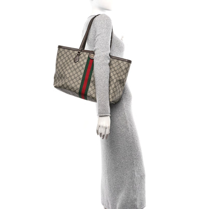 Gucci GG Supreme Monogram Textured Calfskin Web Medium Ophidia Shopping Tote Beige Ebony New Acero 2 of 12