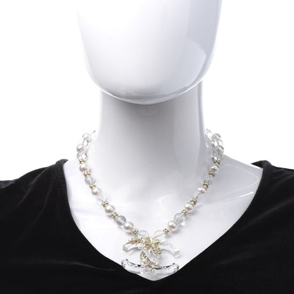 Chanel Resin Pearl Crystal CC Necklace Pearly White Transparent Gold 2 of 6