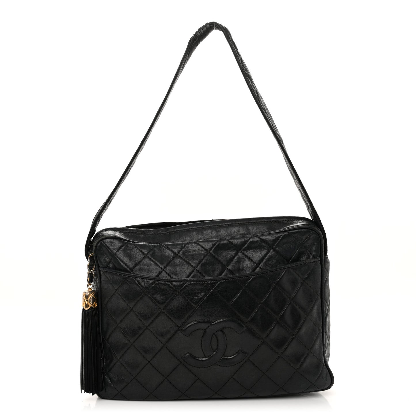 Lambskin Quilted CC Tassel Camera Case Black