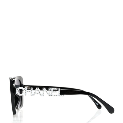 Chanel Acetate Strass Polarized Square Sunglasses 5422-B-A Black White 3 of 8