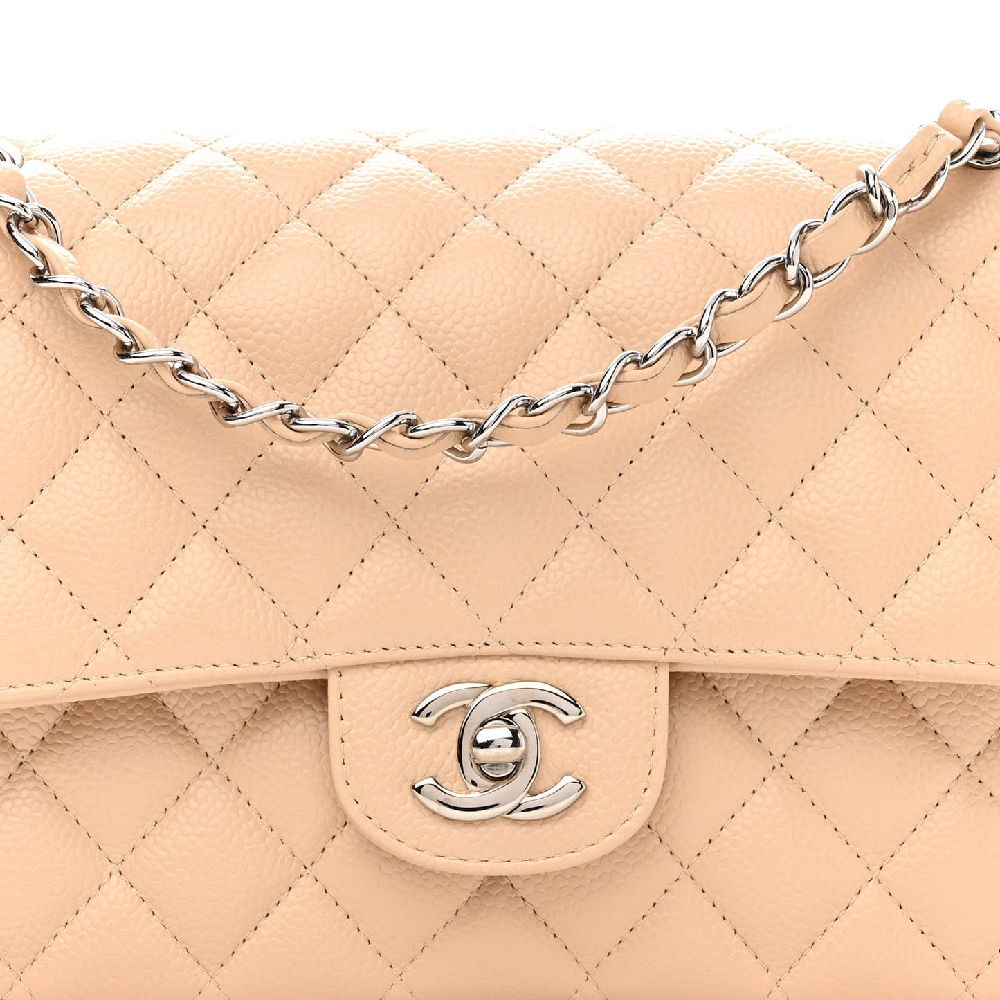 Caviar Quilted Medium Double Flap Beige