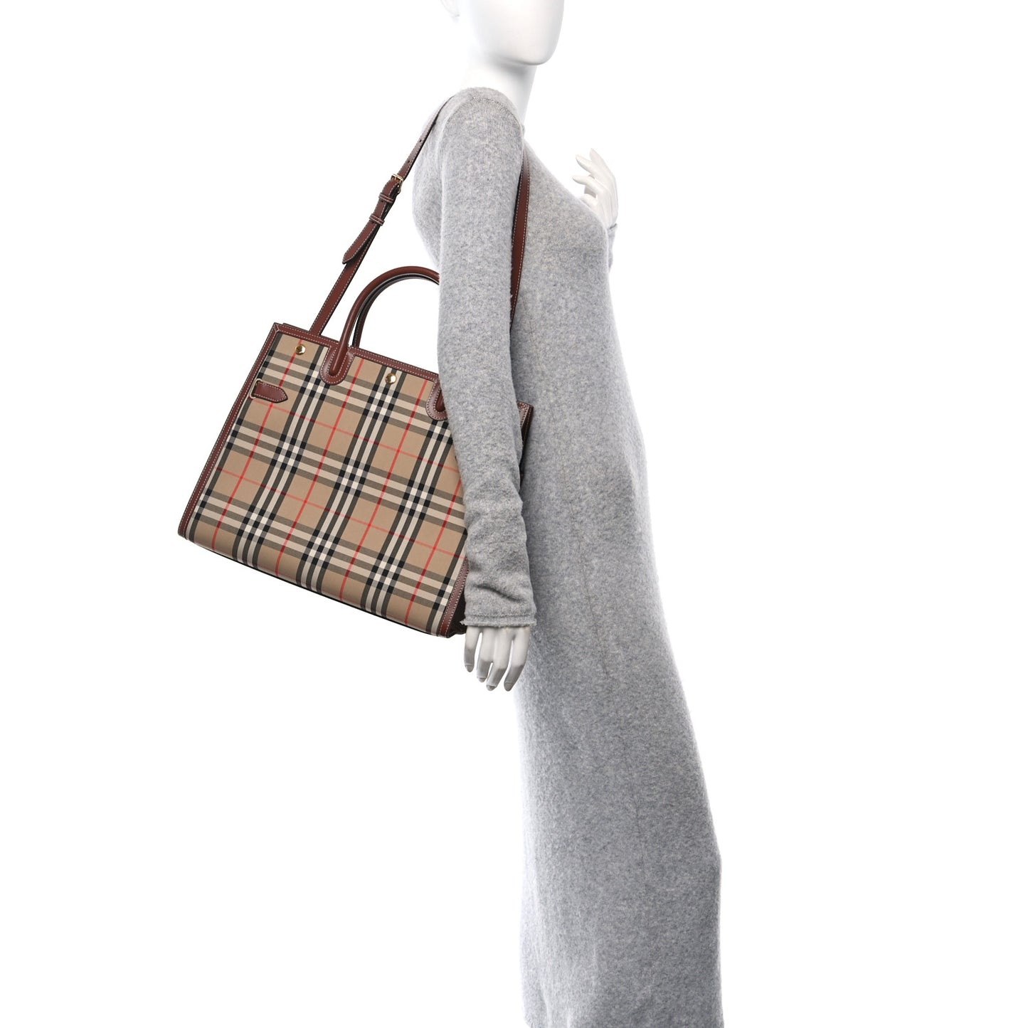Calfskin Vintage Check Two Handle Title Bag Archive Beige