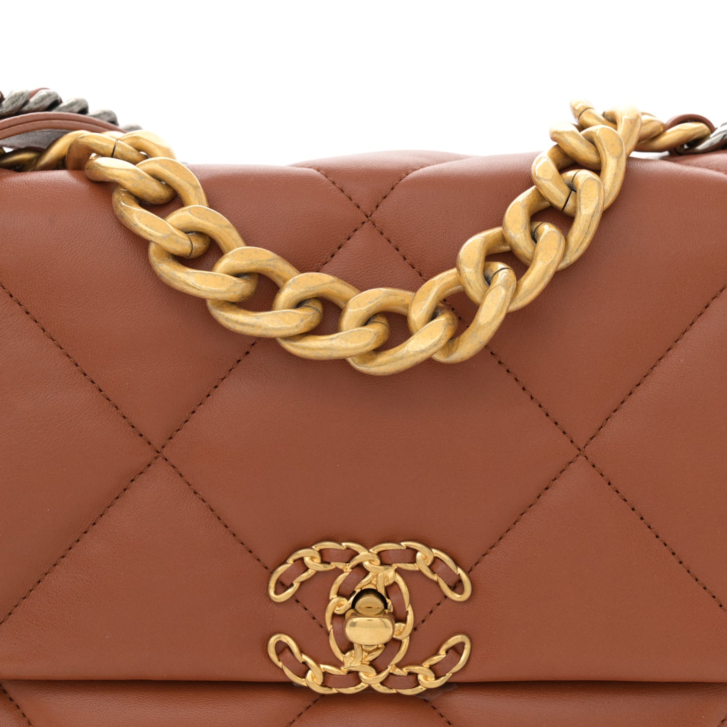 Lambskin Quilted Large Chanel 19 Flap Brown