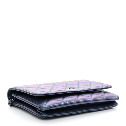 Chanel Iridescent Lambskin Quilted Wallet On Chain WOC Turquoise 4 of 12