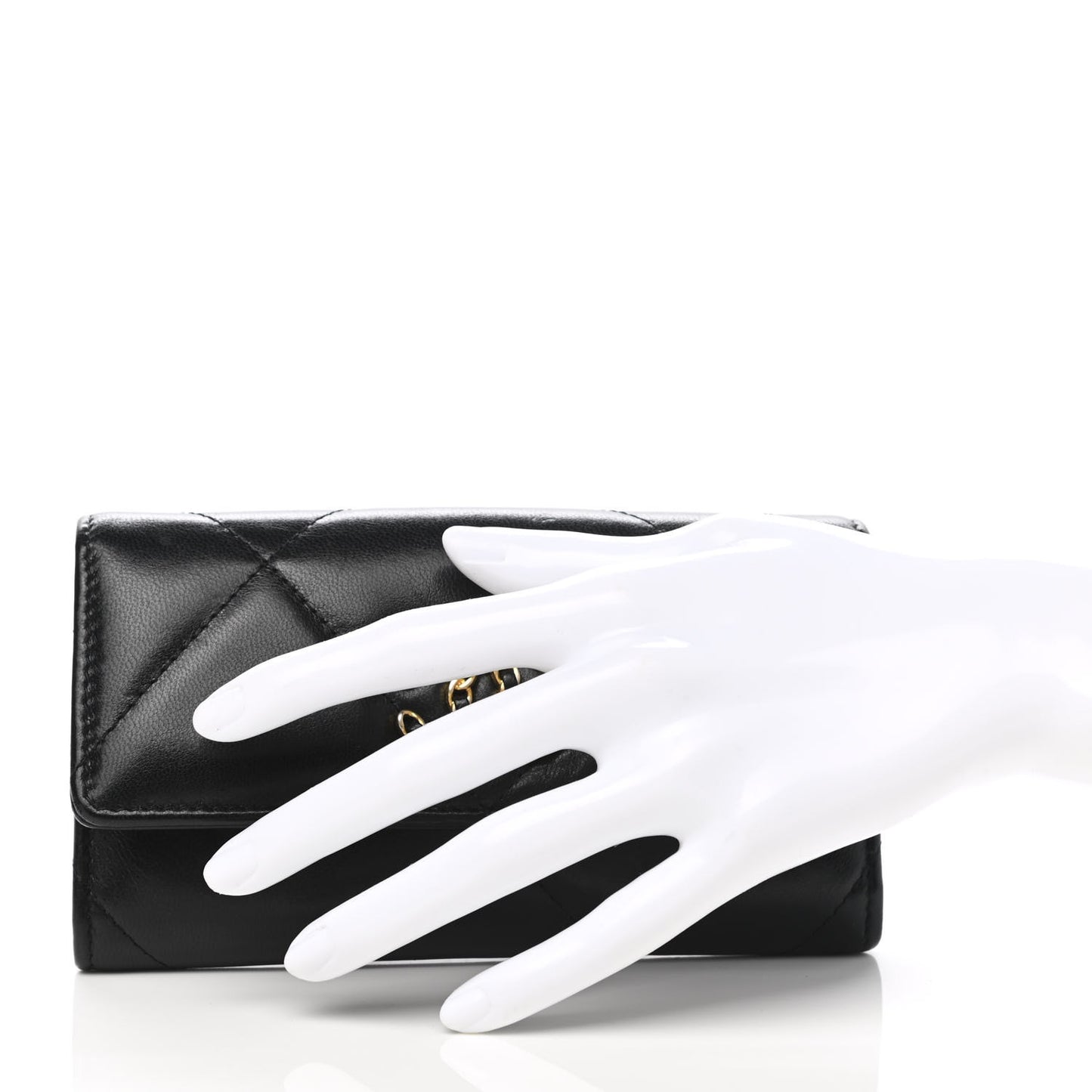 Shiny Goatskin Quilted Chanel 19 Flap Wallet Black