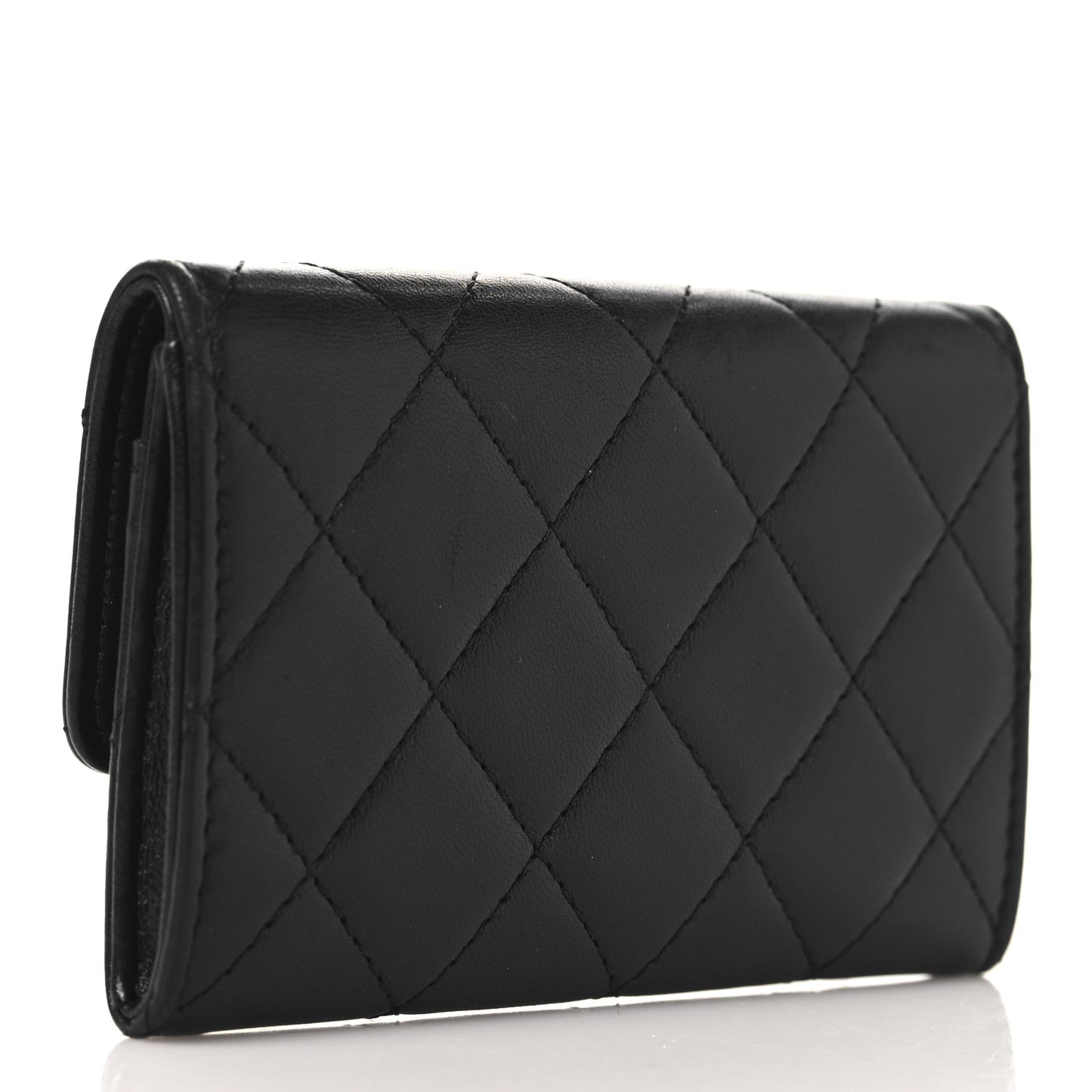Lambskin Quilted Flap Card Holder Black