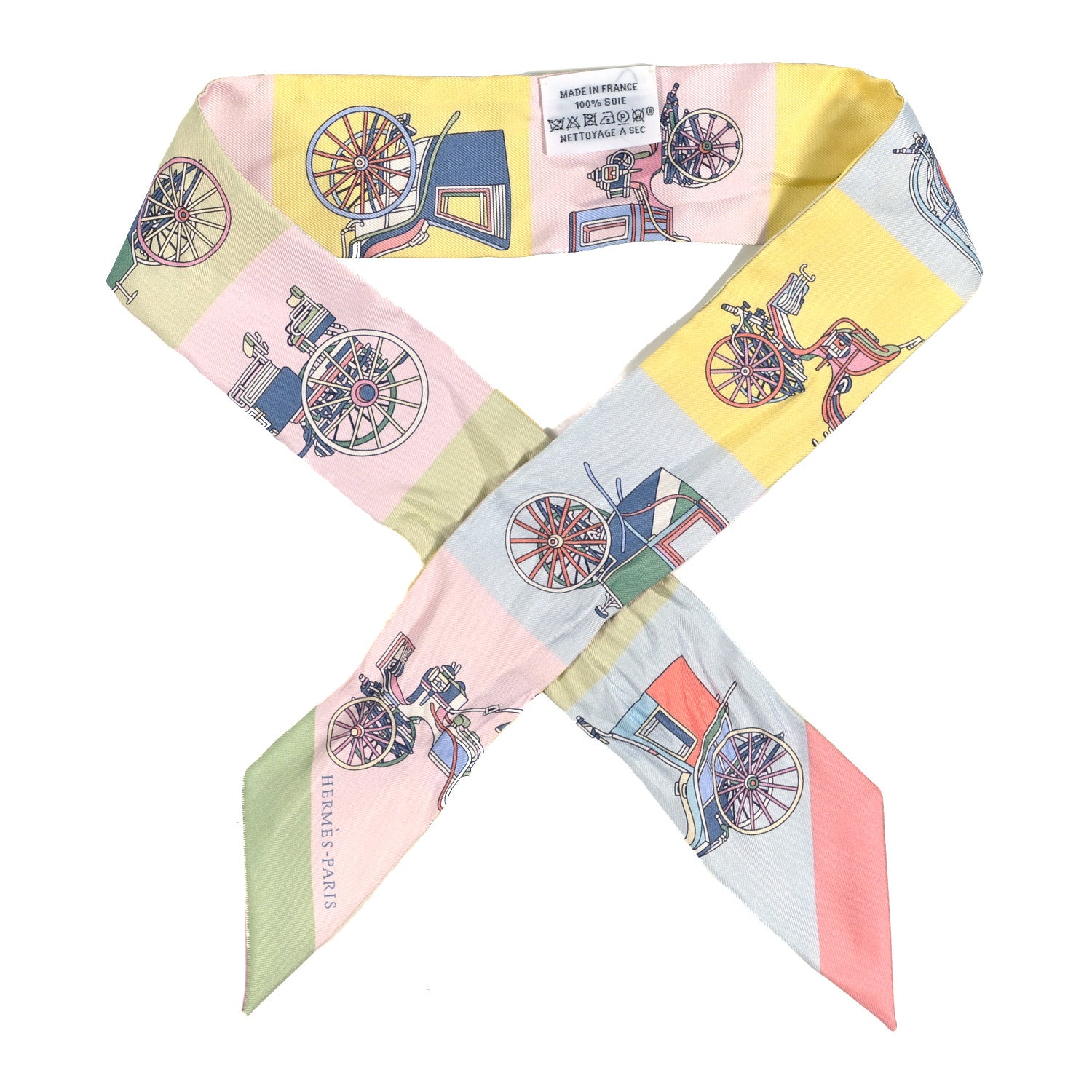 Hermes Silk Les Voitures Exquises Twilly Rose Pale Jaune Pale 1 of 4