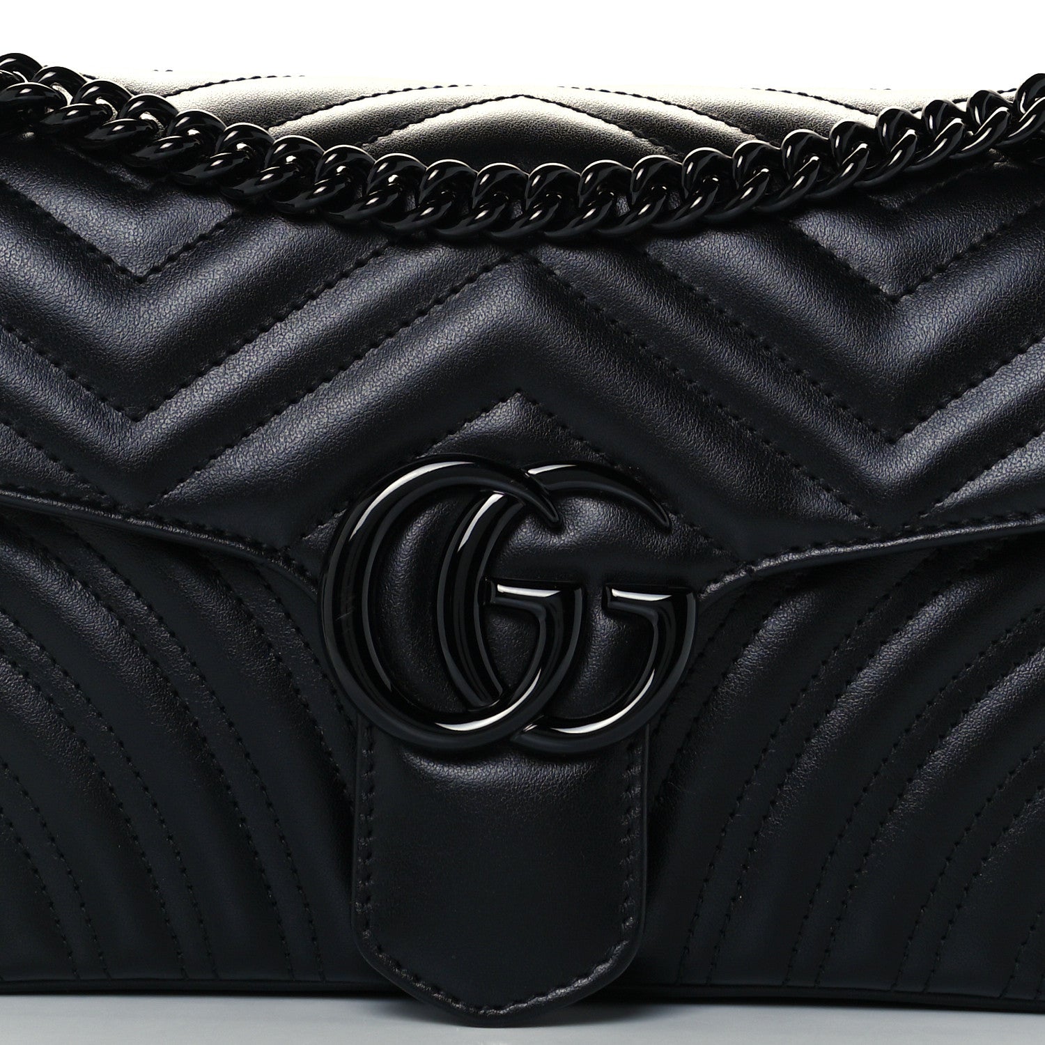 Gucci Calfskin Matelasse Monochrome Small GG Marmont Shoulder Bag Black 11 of 11