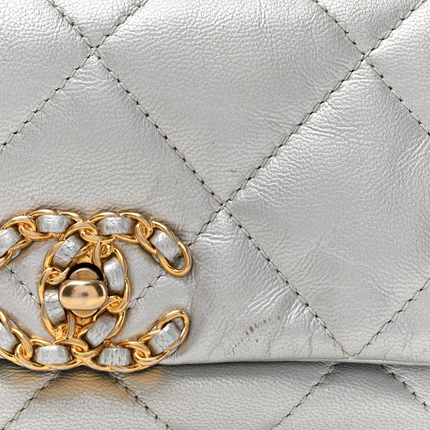 Chanel Metallic Goatskin Quilted Chanel 19 Waist Bag Silver 8 of 13