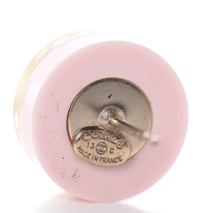 Chanel Resin Crystal Striped CC Earrings Pink Gold 4 of 5
