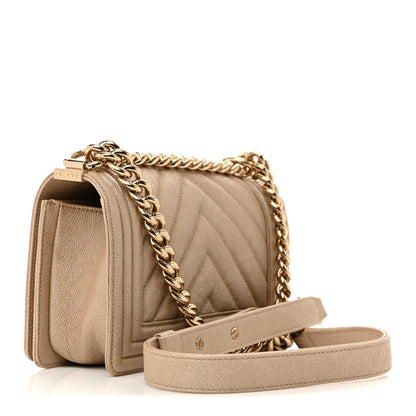 Chanel Iridescent Caviar Chevron Quilted Small Boy Flap Beige 4 of 21