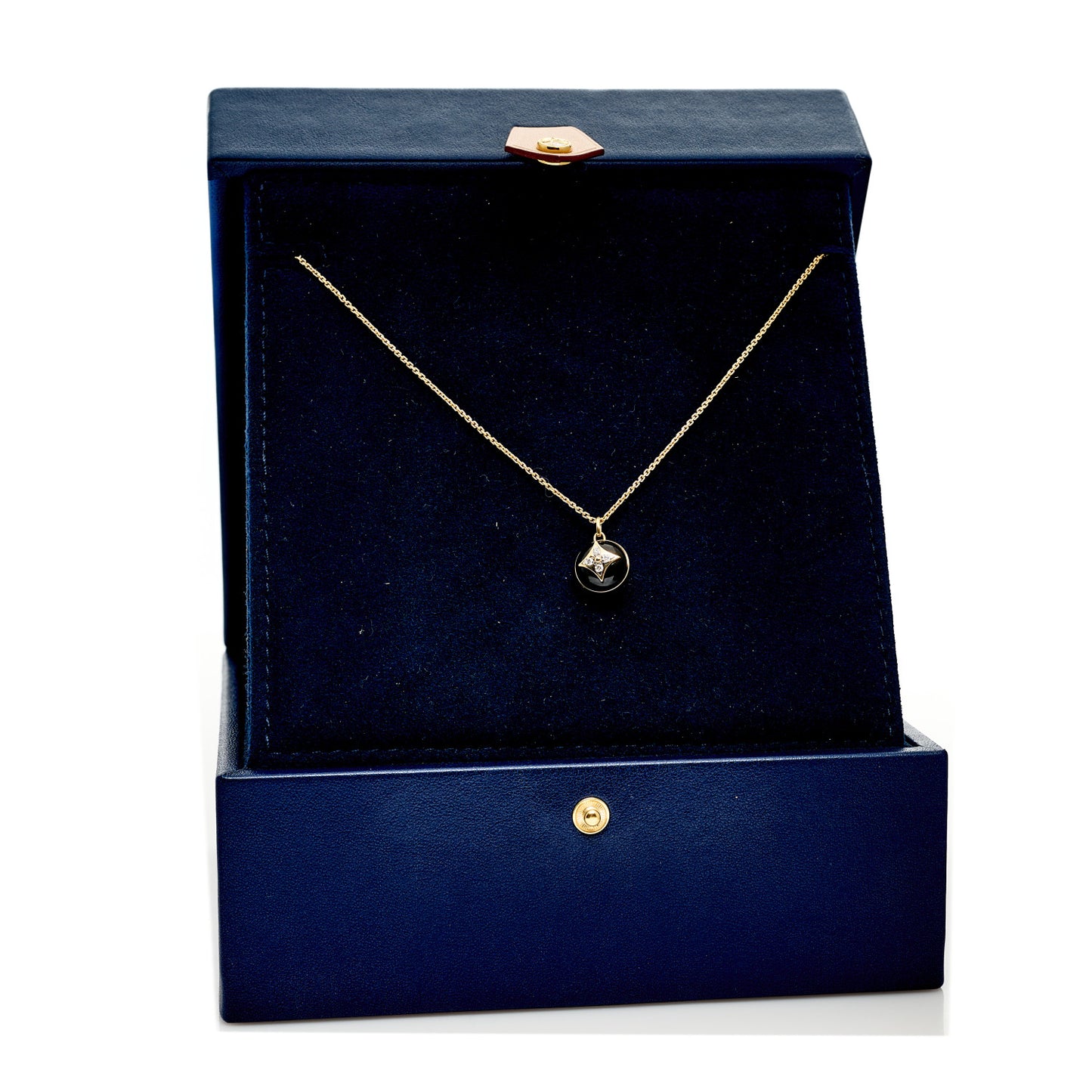 18K Yellow Gold Diamond Black Onyx Color Blossom Medallion Pendant Necklace