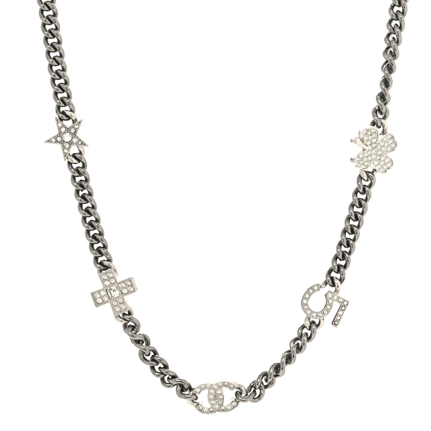 Ruthenium Crystal Chain CC Lucky Charms Choker Silver