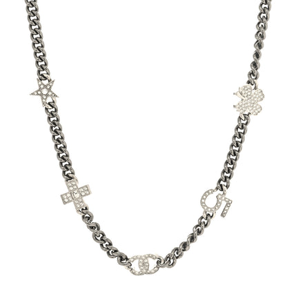 Chanel Ruthenium Crystal Chain CC Lucky Charms Choker Silver 1 of 5