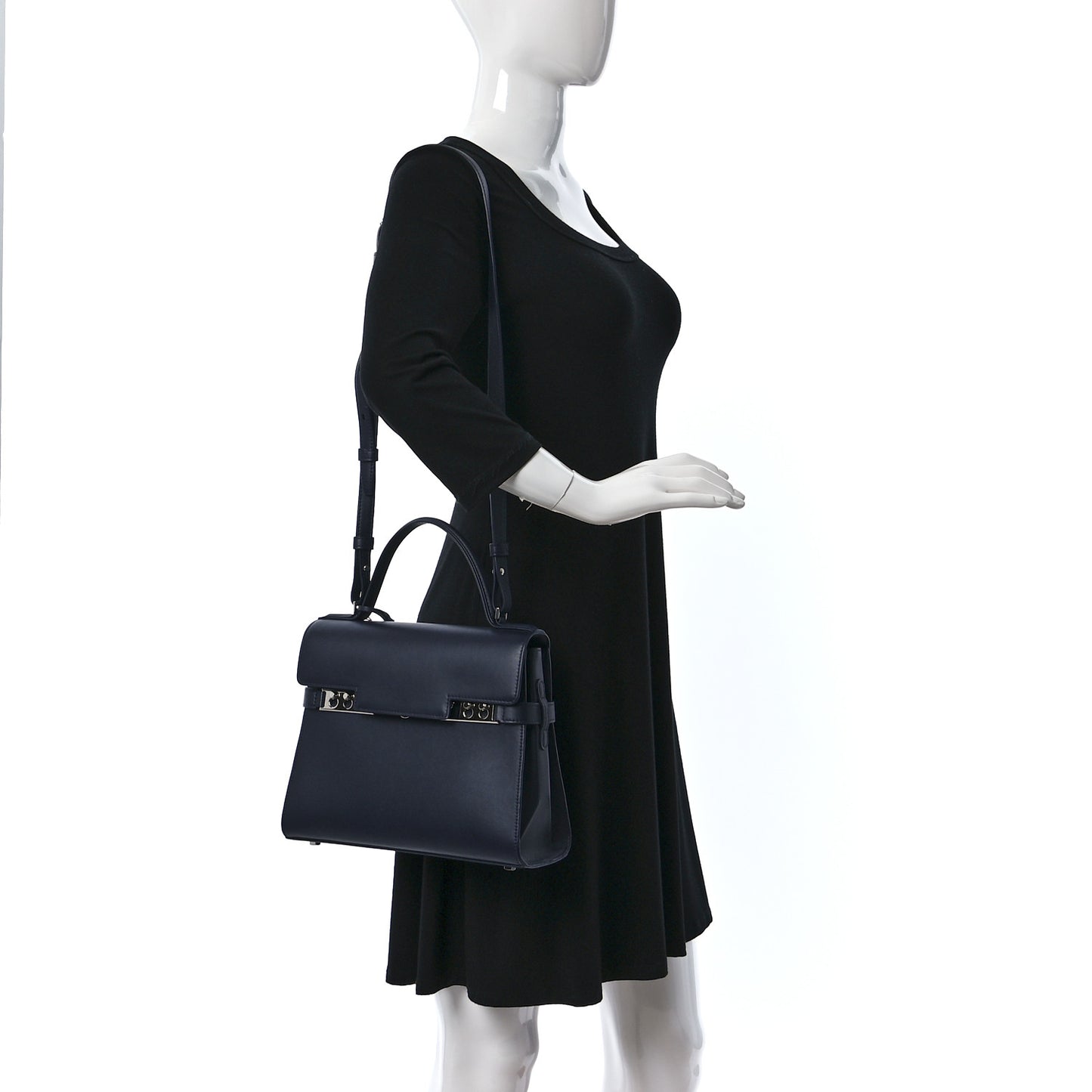 Calfskin MM Tempete Satchel Navy