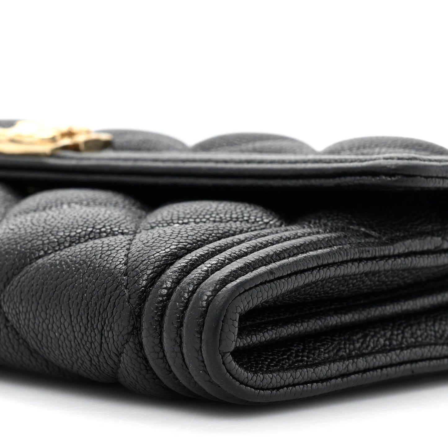 Caviar Quilted Large Boy Gusset Flap Wallet Black