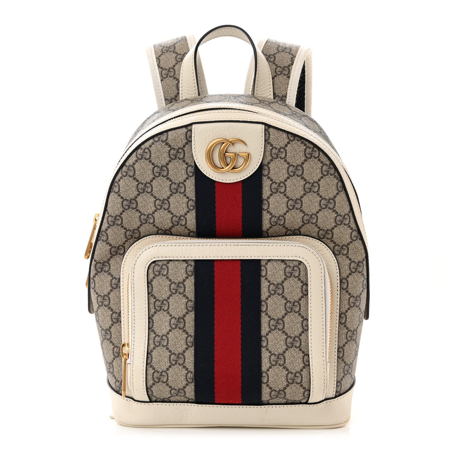 Gucci GG Supreme Monogram Textured Calfskin Web Small Ophidia Day Backpack Beige Ebony Mystic White 1 of 11