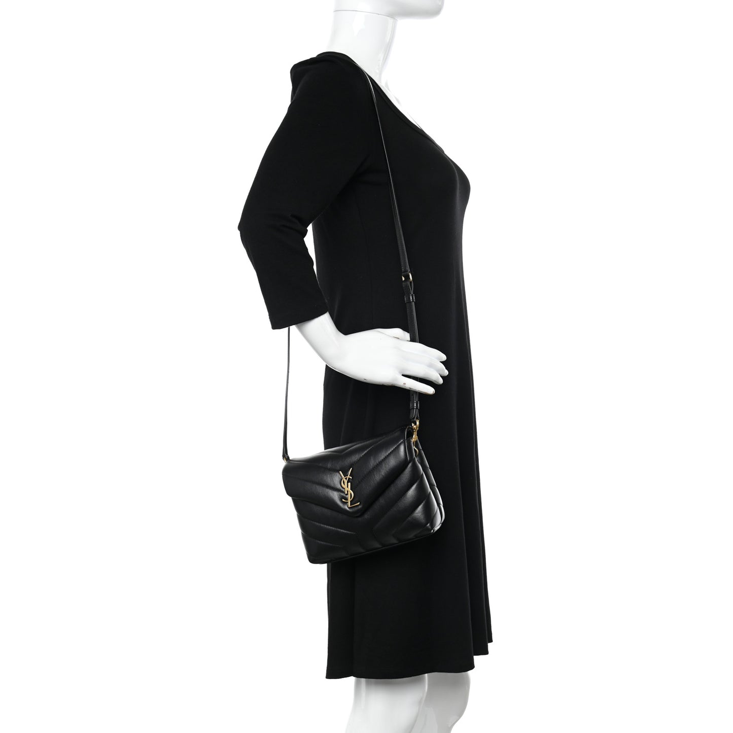 Calfskin Y Quilted Monogram Toy Loulou Crossbody Bag Black