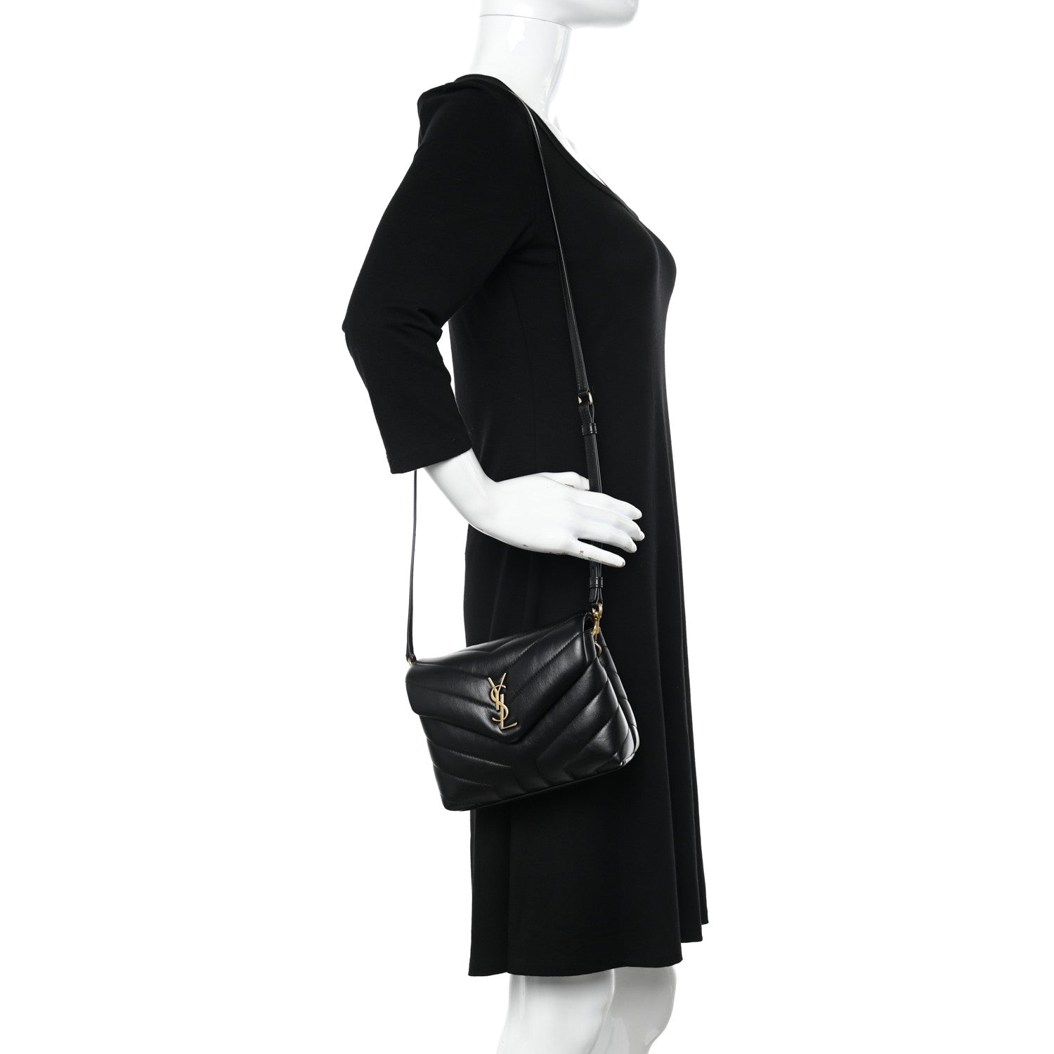 Saint Laurent Calfskin Y Quilted Monogram Toy Loulou Crossbody Bag Black 2 of 15