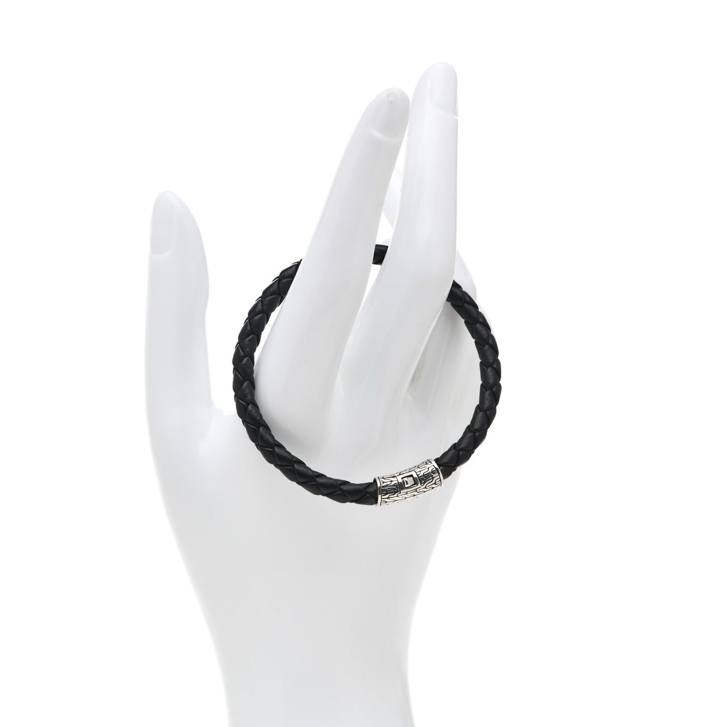Sterling Silver Leather 5.5mm Classic Chain Station Bracelet Black