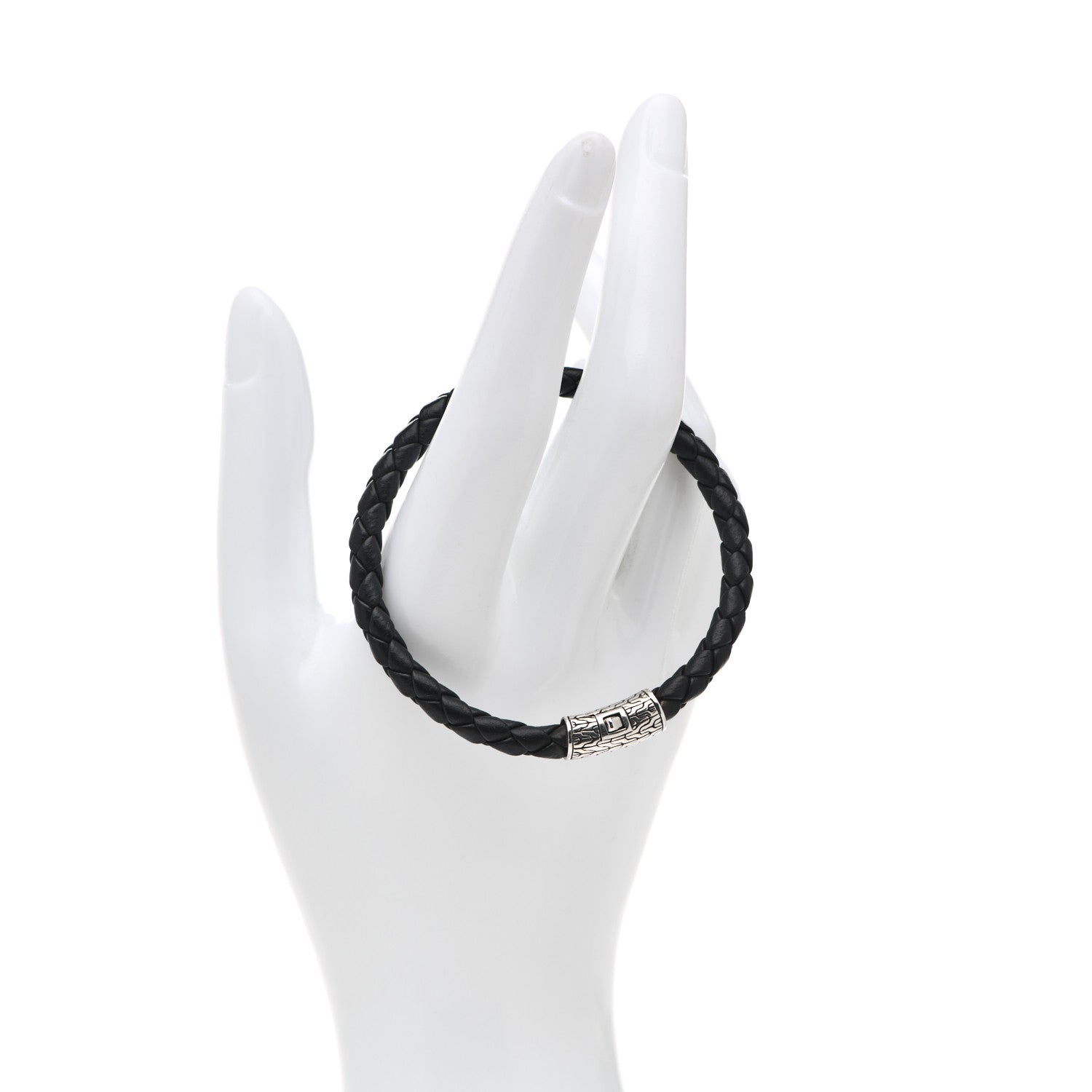 John Hardy Sterling Silver Leather 5.5mm Classic Chain Station Bracelet Black 2 of 5