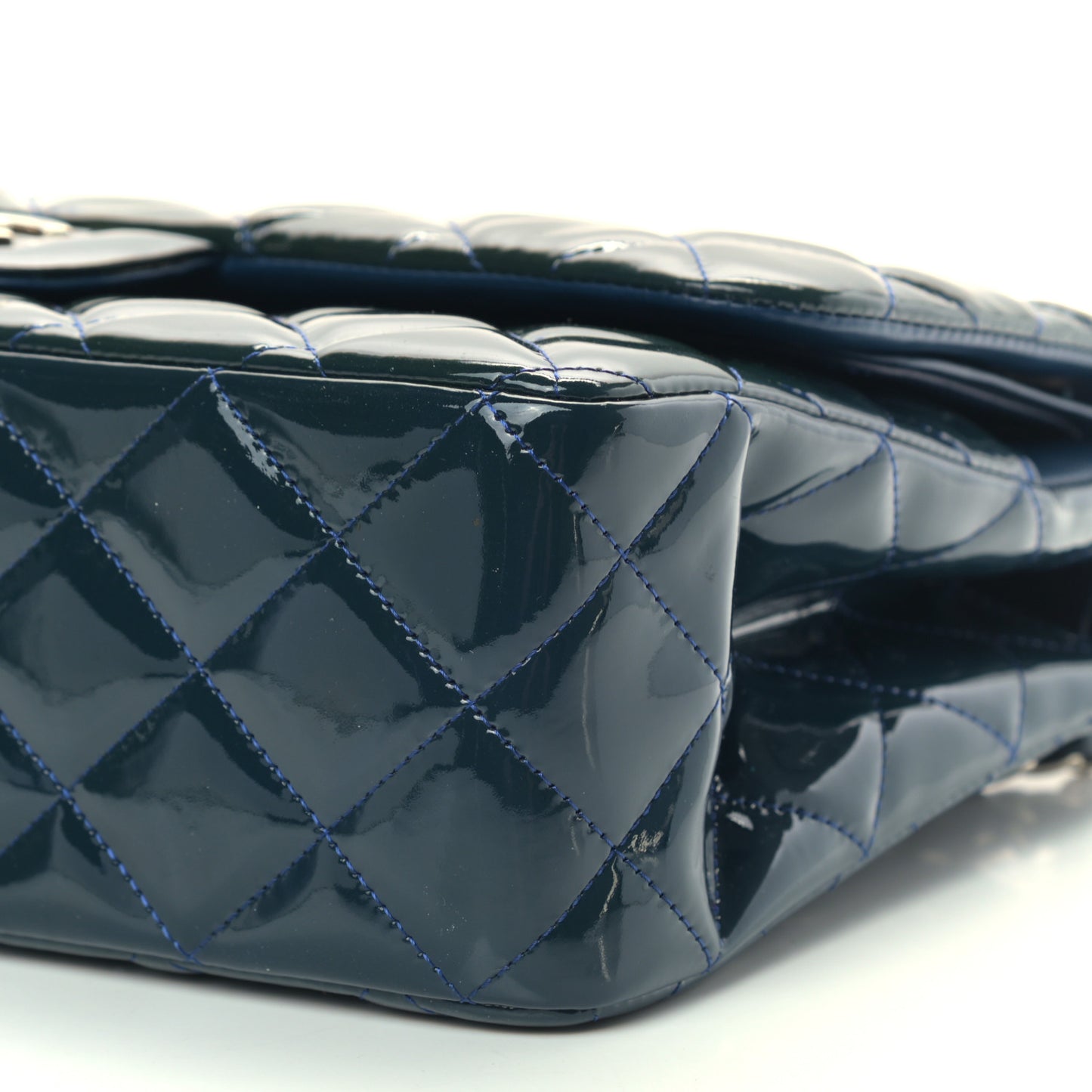 Patent Quilted Jumbo Double Flap Navy