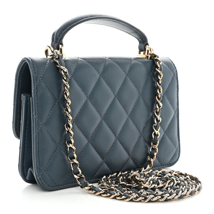 Chanel Lambskin Quilted Flap Phone Holder With Chain Blue 3 of 14