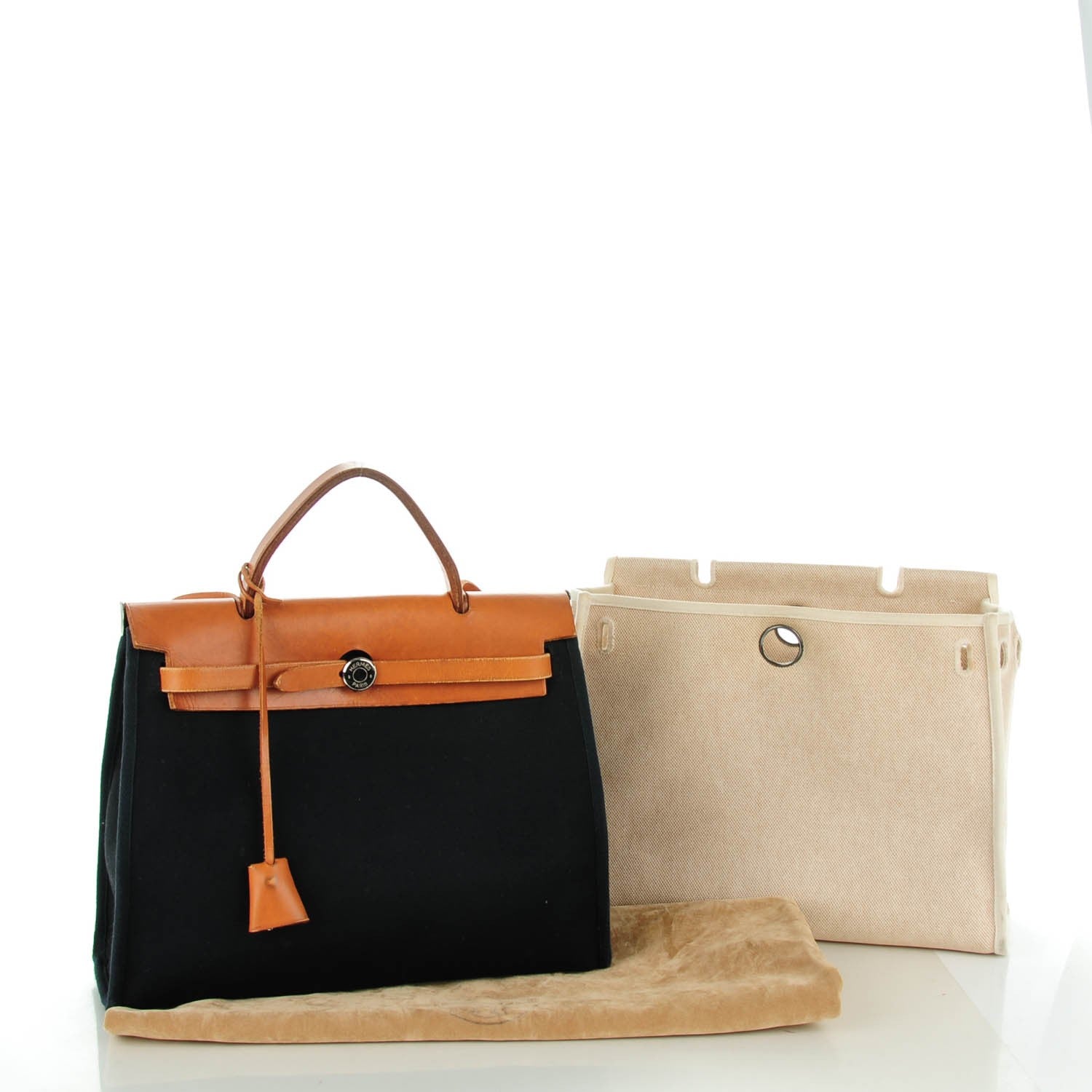 Hermes Toile Vache Calfskin Herbag 30 PM Black Natural 6 of 11