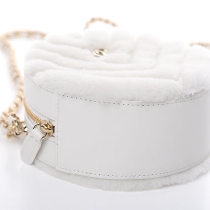 Chanel Fur Chevron Quilted Round Clutch With Chain White 8 of 10
