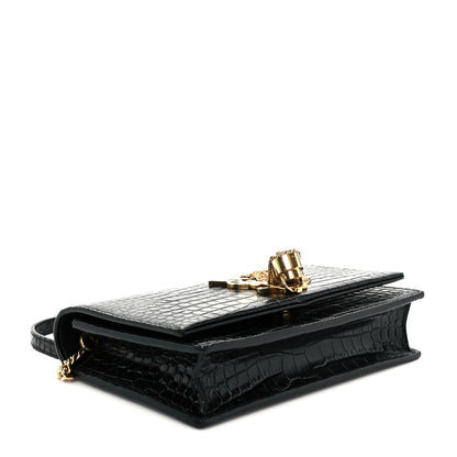 Saint Laurent Calfskin Crocodile Embossed Kate Monogram Tassel Chain Wallet Black 4 of 10