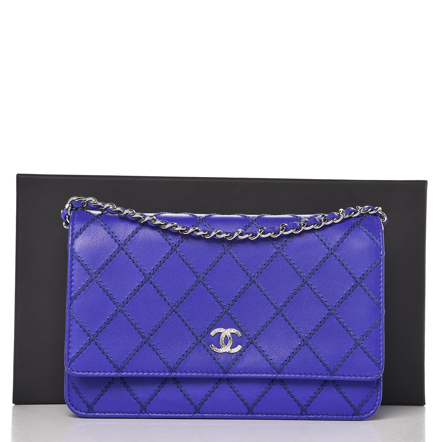 Chanel Calfskin Quilted Fancy CC Wallet On Chain WOC Blue 10 of 10