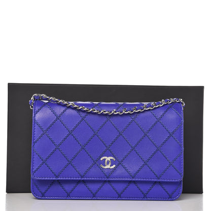 Chanel Calfskin Quilted Fancy CC Wallet On Chain WOC Blue 10 of 10
